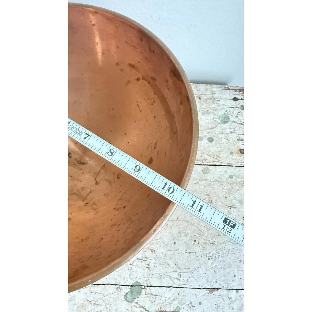 Vintage Solid Copper Mixing Bowl Brass Hanging Ring 11.5 Inch French